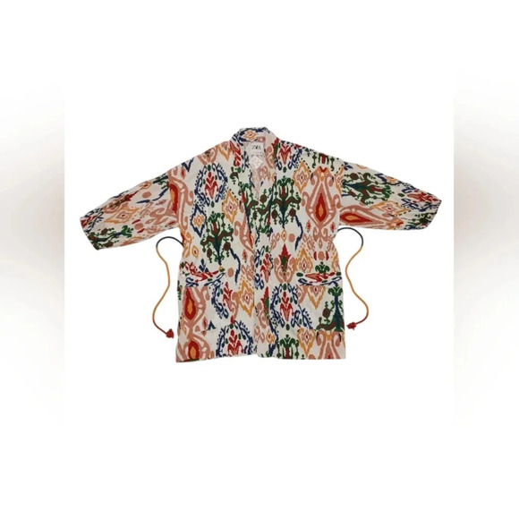 Zara NWT Hanoi Kimono Multicolored Linen Blend Size Large - Picture 7 of 11